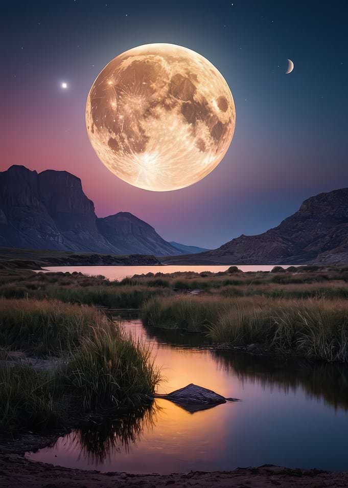 Full Moon Over Mountain Landscape
