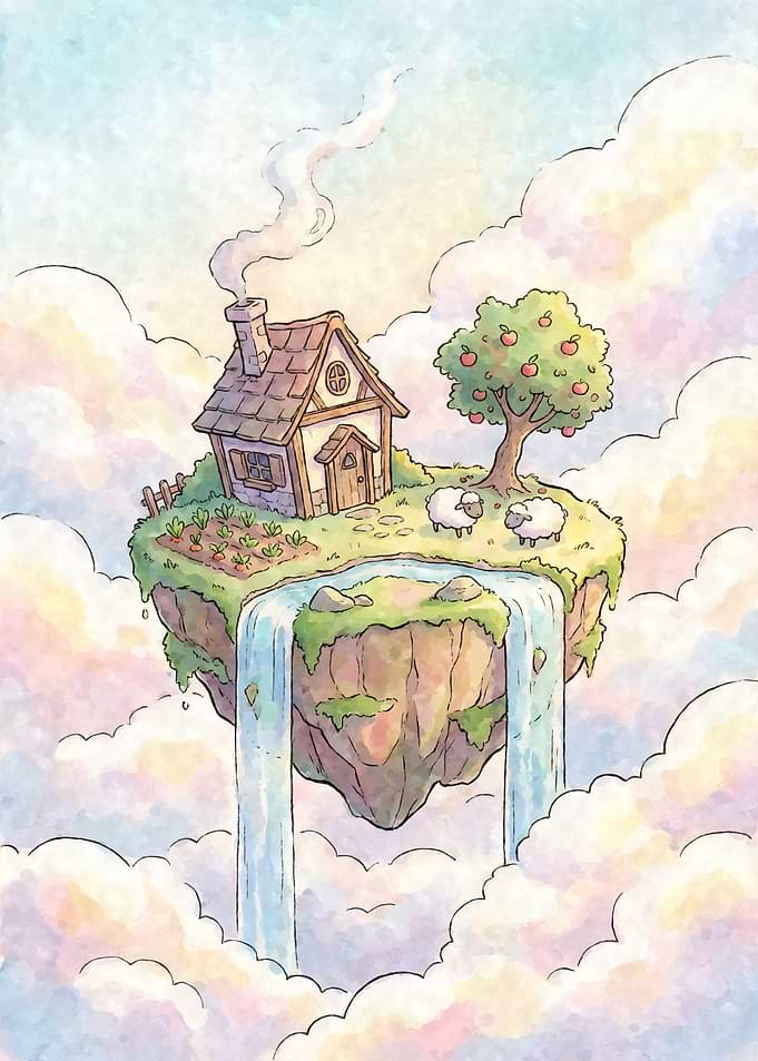 Floating Island Cottage with Waterfall