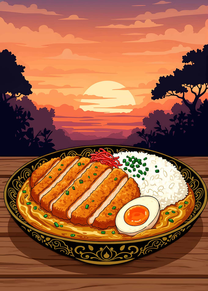 Japanese Katsu Curry with Sunset View