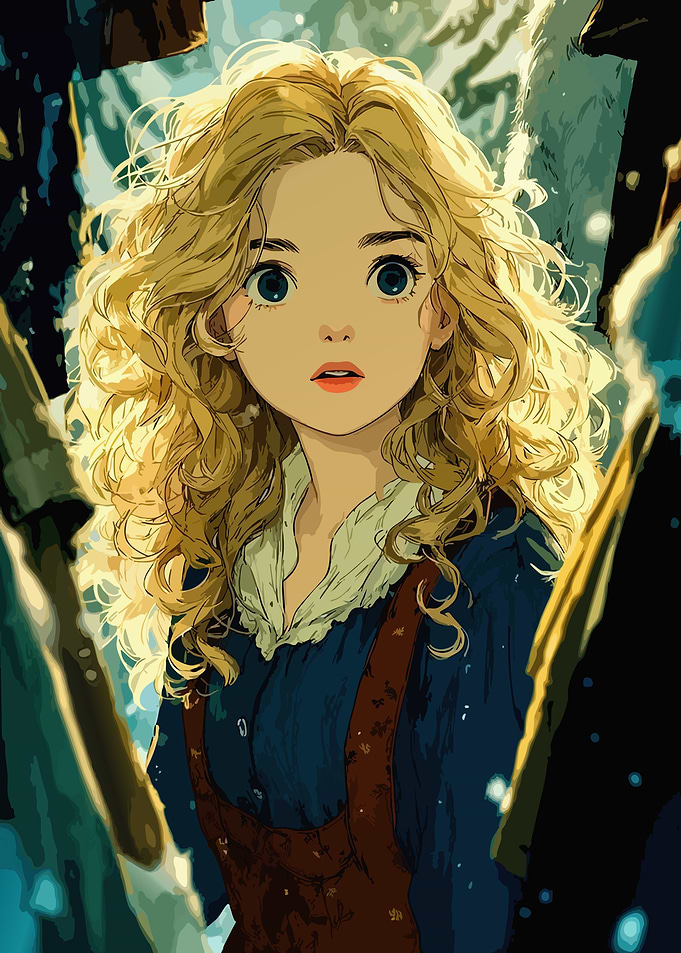 Anime Girl with Blonde Curly Hair