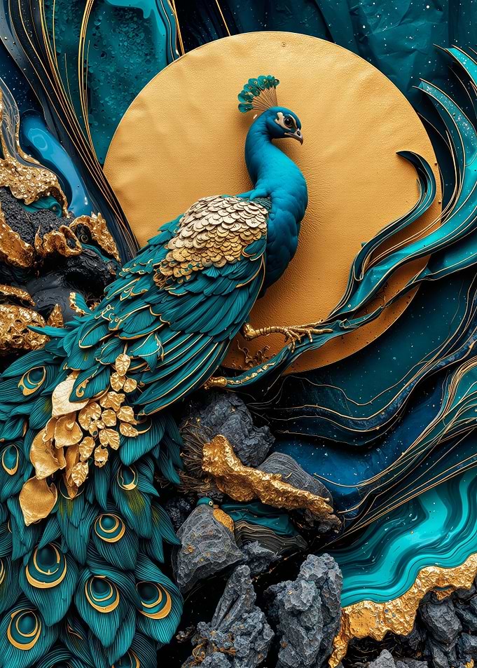 Peacock with Golden Accents