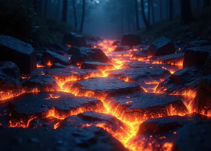 Lava River Through Dark Forest