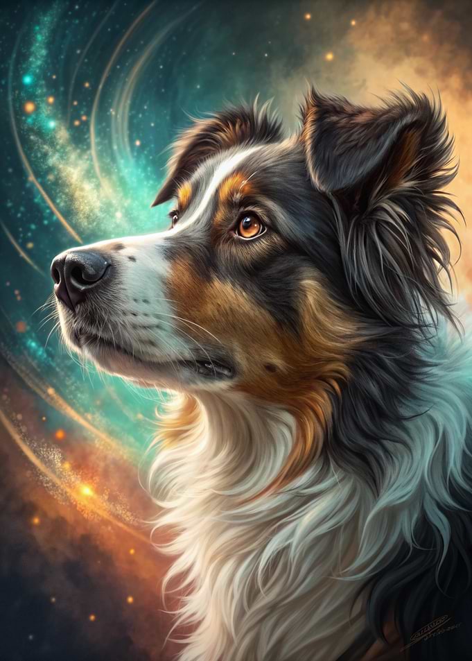 Dog Portrait with Cosmic Background