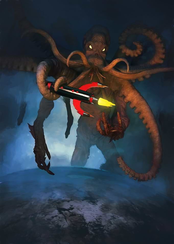Cthulhu with Rocket over Earth