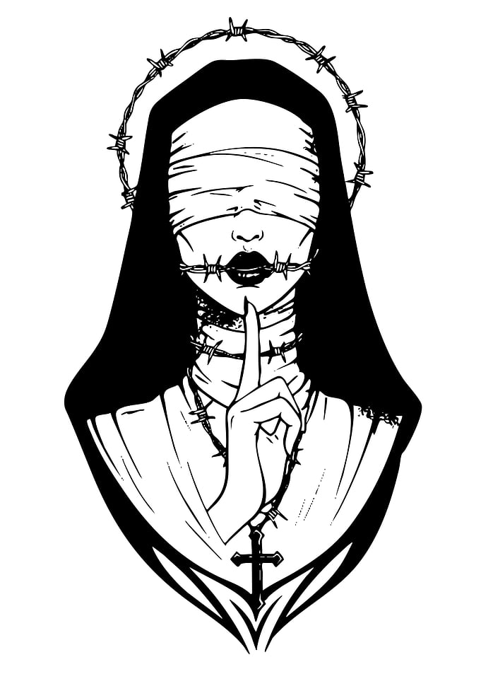 Nun with Barbed Wire and Blindfold