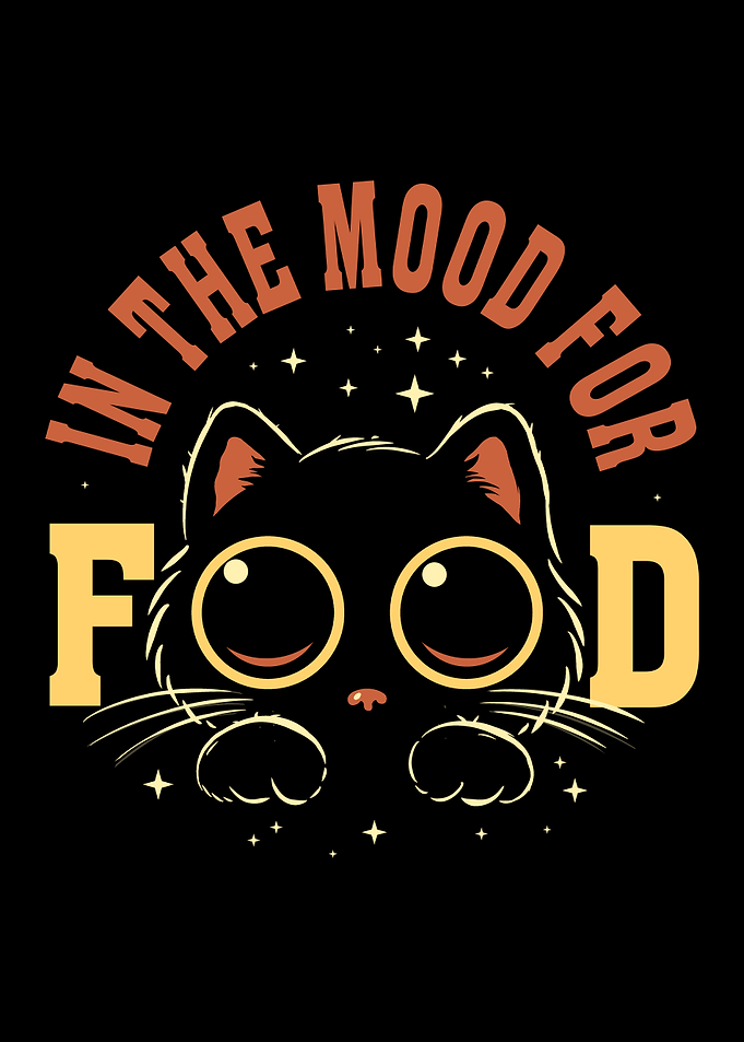 In The Mood For Food - Hungry Black Cat Art