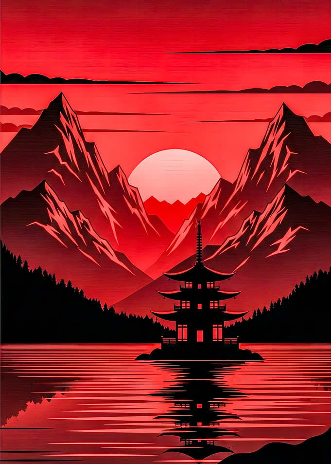 Red Japanese Pagoda Landscape
