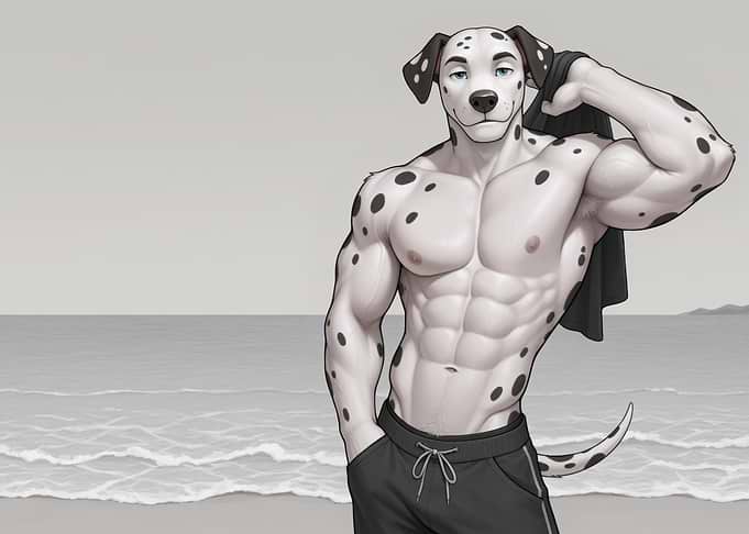 Muscular Dalmatian Anthro on Beach