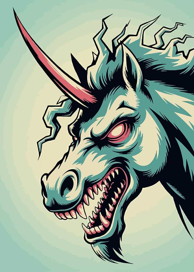 Angry Unicorn Head Illustration