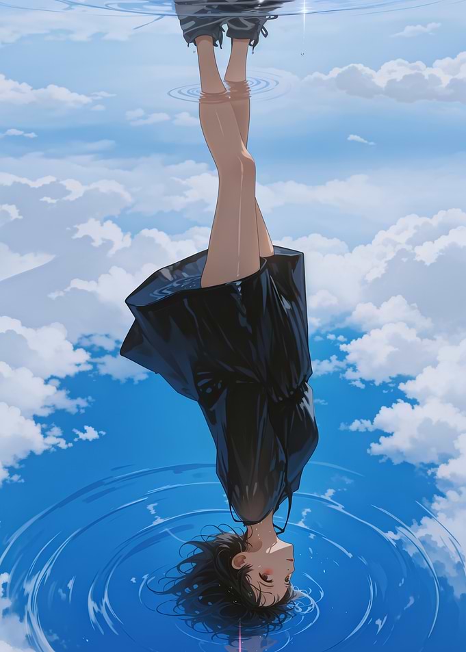 Girl Upside Down in Water Reflection