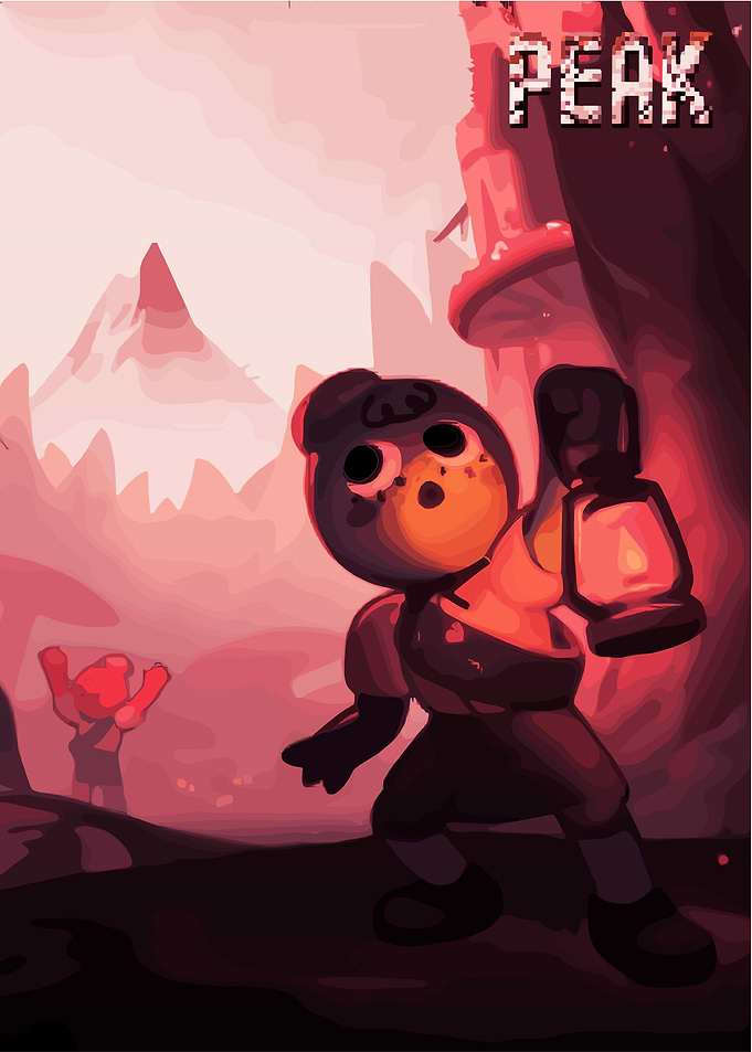 Cartoon Character with Lantern in Landscape