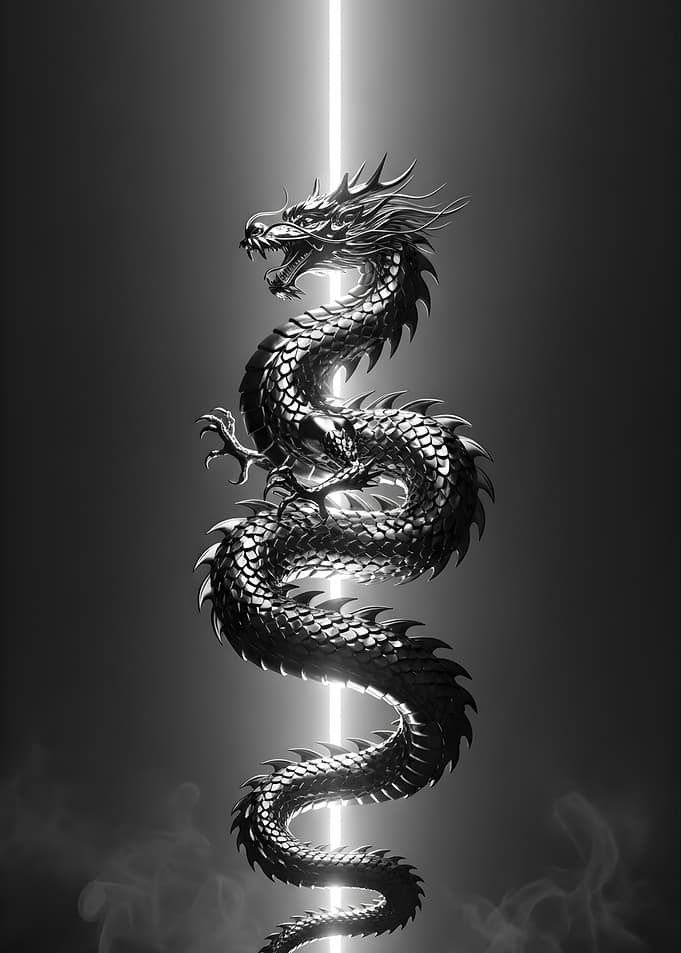 Monochrome Dragon with Light Beam
