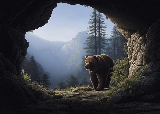 Bear in Cave Entrance Landscape