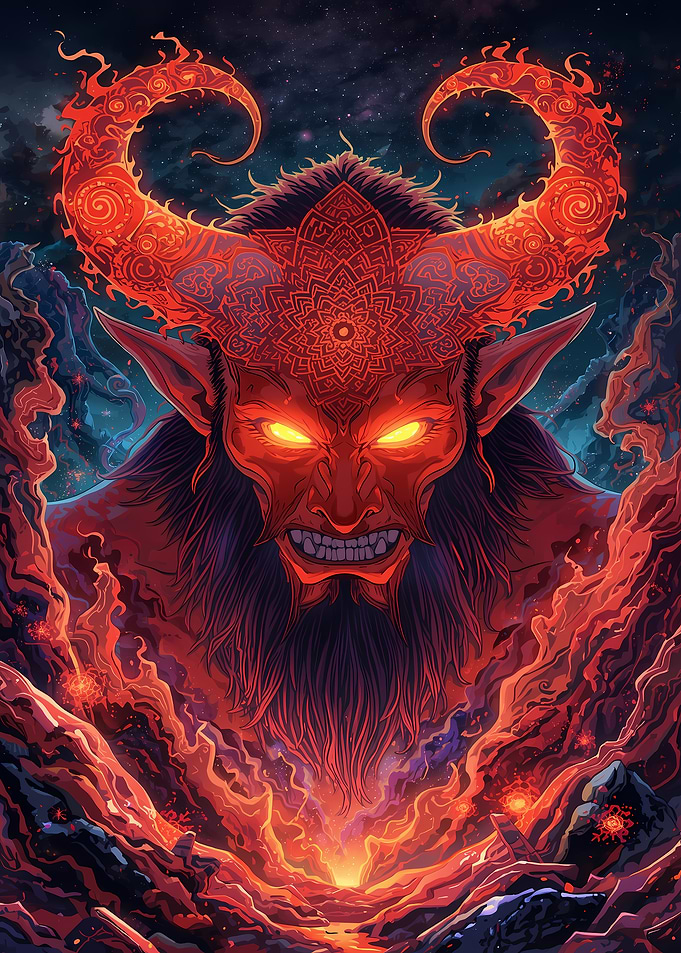 Fiery Demon with Intricate Horns