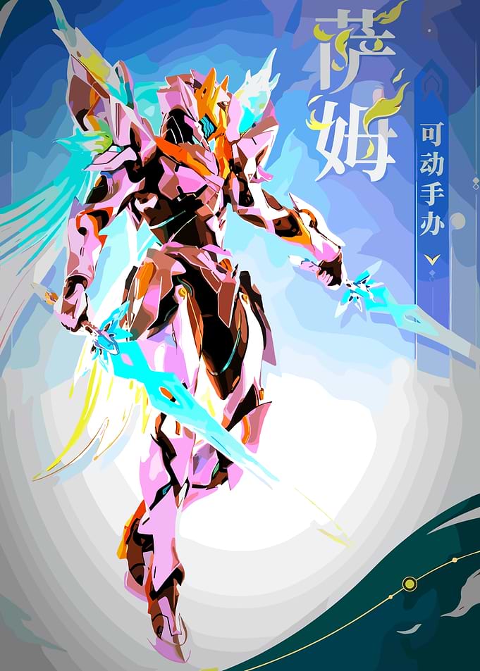 Stylized Mecha Warrior with Swords