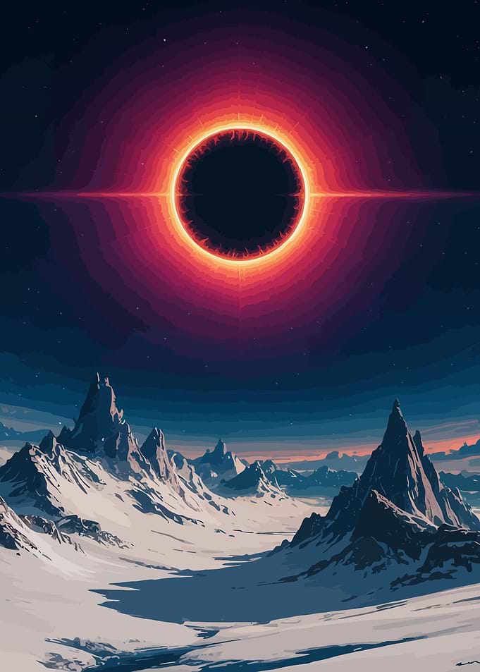 Eerie Eclipse Over Snowy Mountains