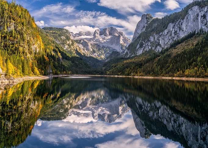 Lake Reflection of Mountains and Forest