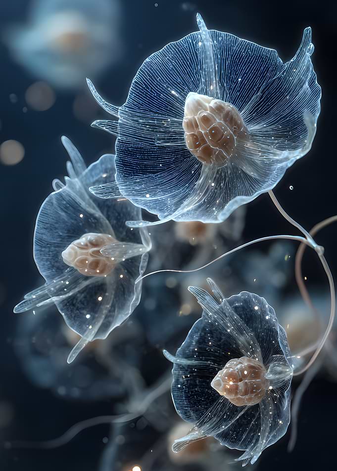 Abstract Floral Forms on Dark Background