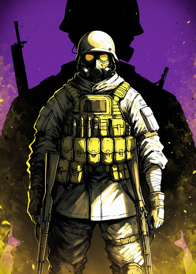 Soldier with Gas Mask Illustration