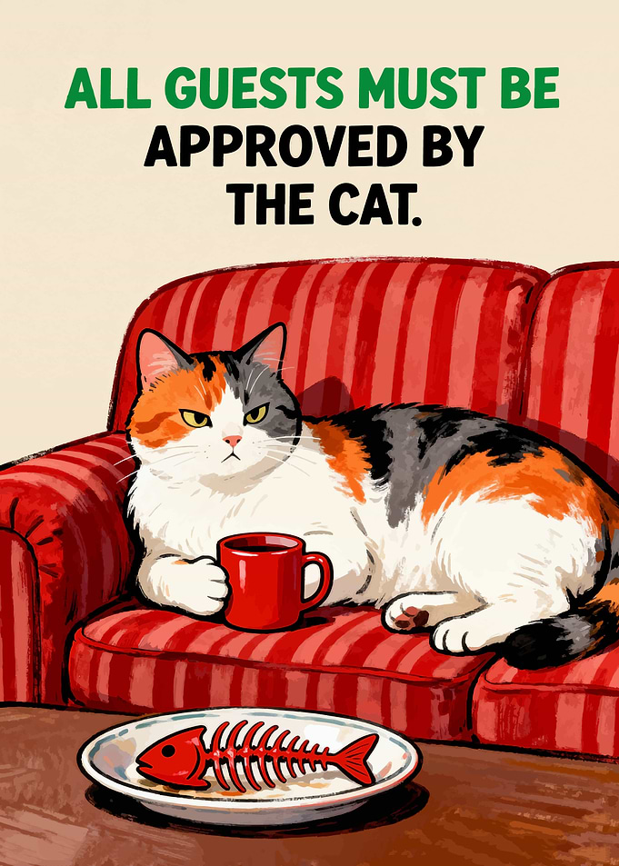 Cat Approves Guests Funny Art