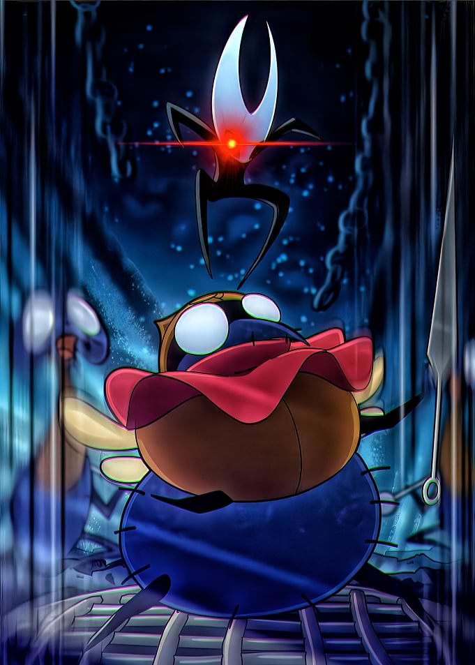 Hollow Knight characters in dark setting