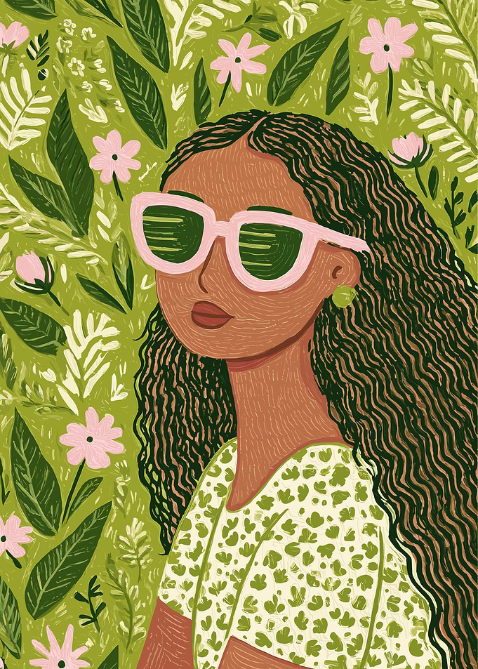 Woman with Sunglasses in Floral Setting