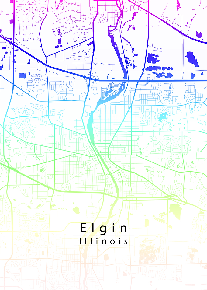 Elgin Illinois City Map Rainbow white