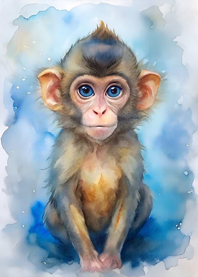 Watercolor Monkey Portrait