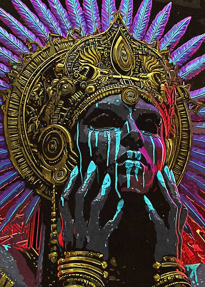 Ornate Headdress Figure with Turquoise Tears