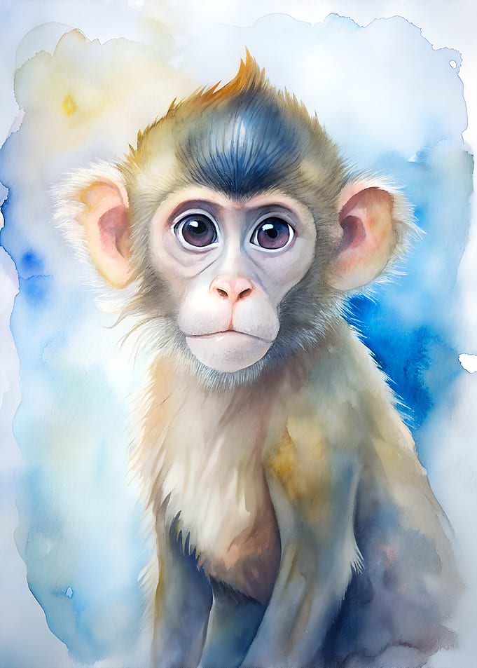 Watercolor Monkey Portrait