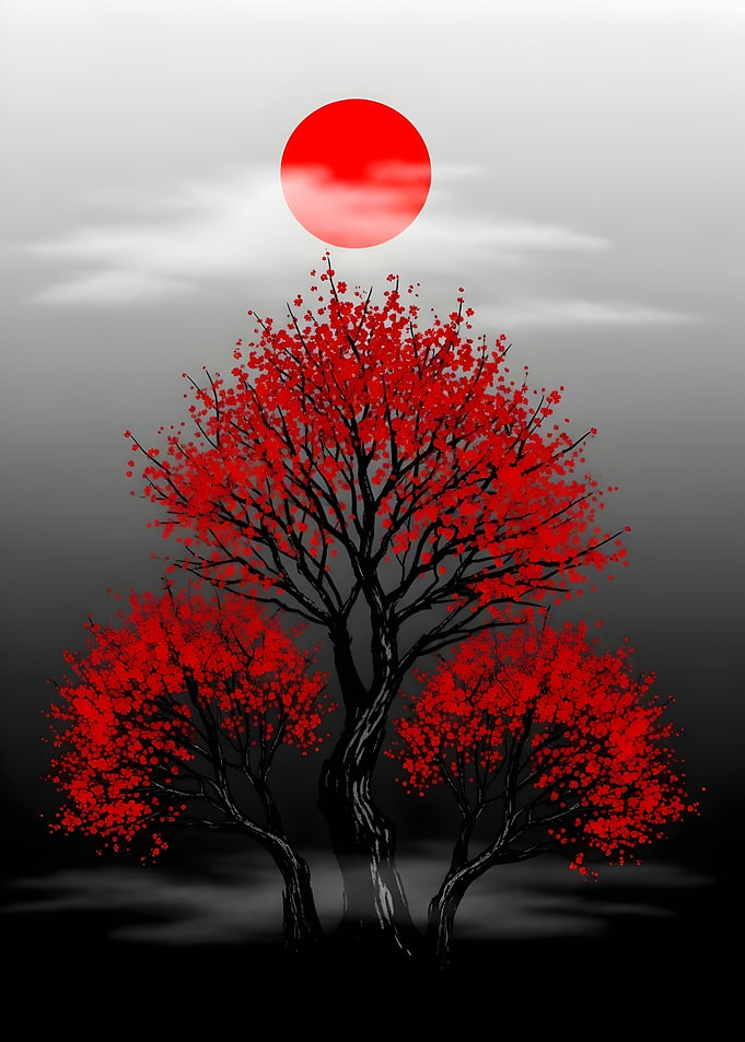 Red Trees and Rising Sun