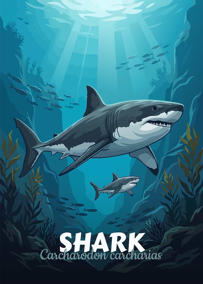 Great White Shark Underwater Illustration