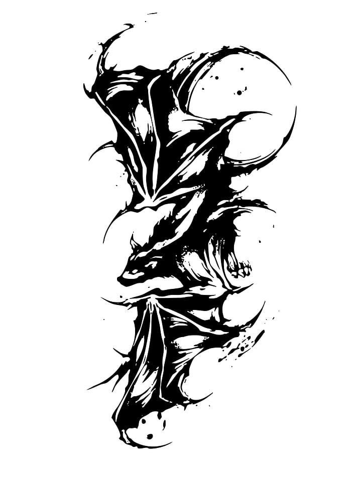 Stylized Black and White Bat Illustration