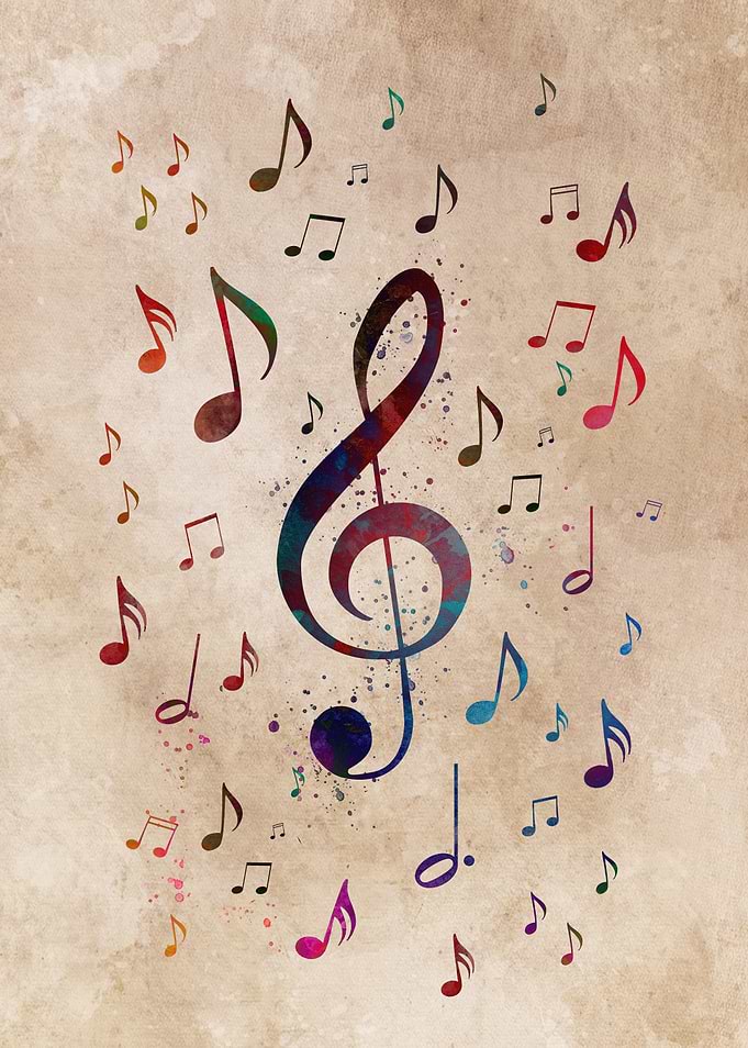 Watercolor Music Notes on Textured Background