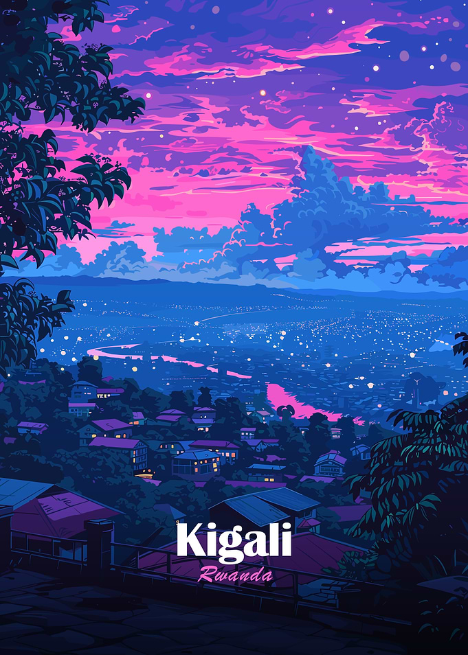 Kigali, Rwanda cityscape at dusk