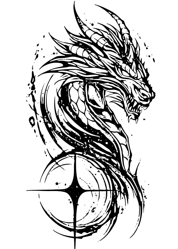 Dragon Head Black and White Illustration