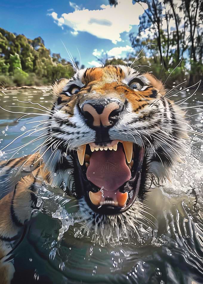 Roaring Tiger in Water