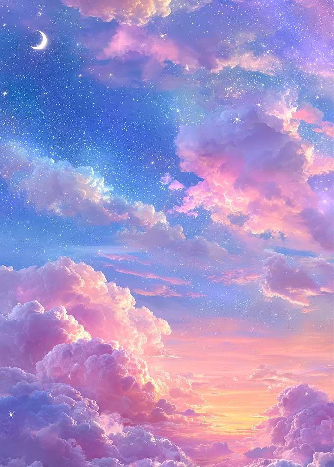 Pastel Sky with Clouds and Stars