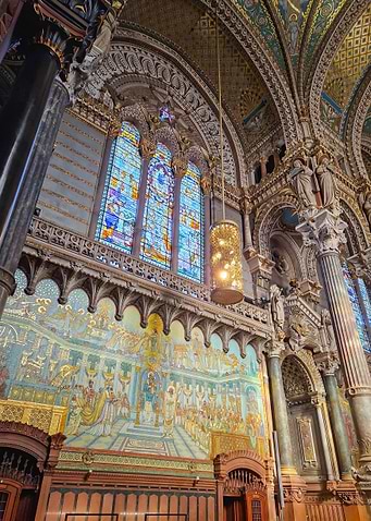 Basilica Interior with Stained Glass Windows