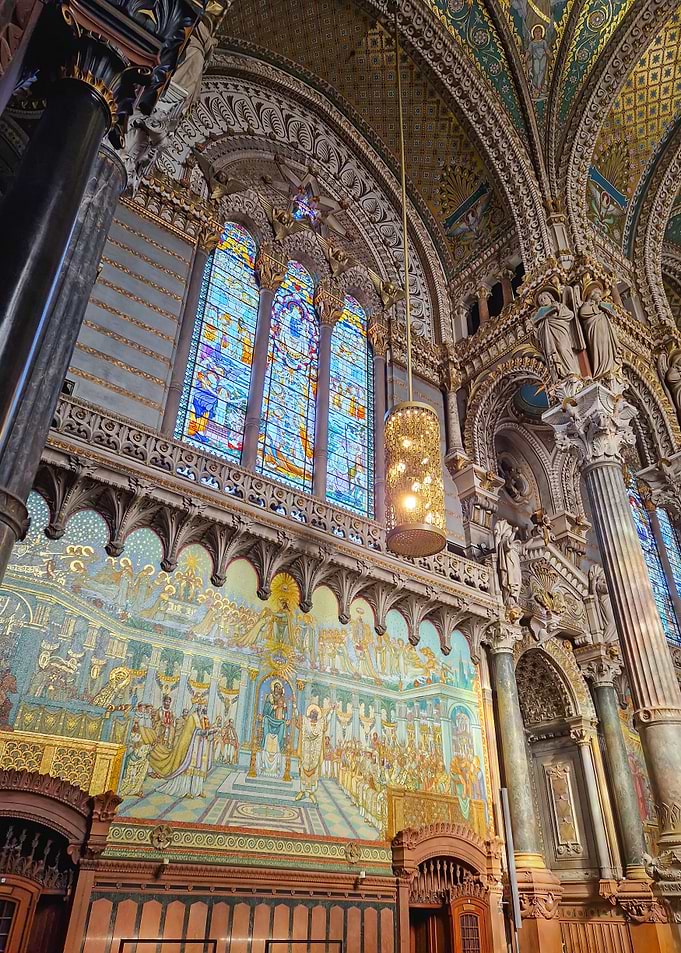 Basilica Interior with Stained Glass Windows
