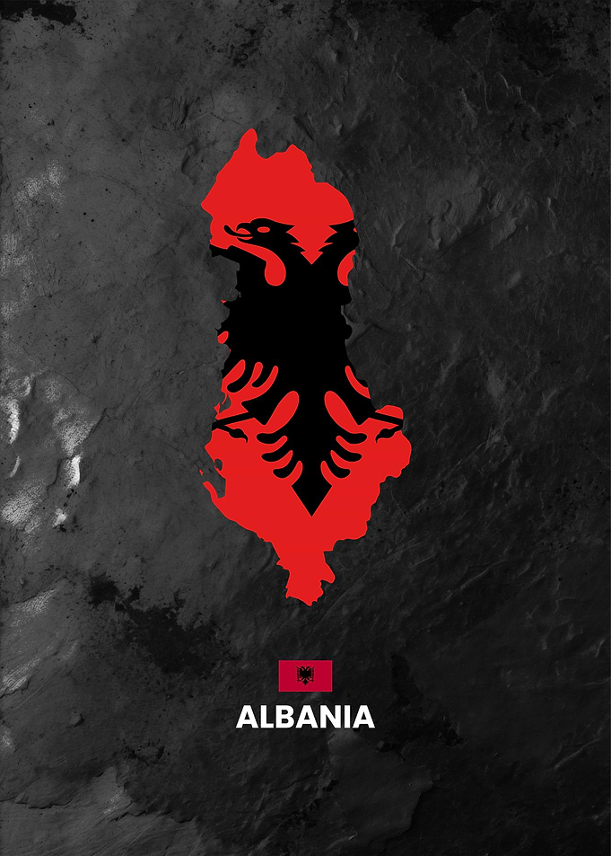 Albania Map with Flag Colors