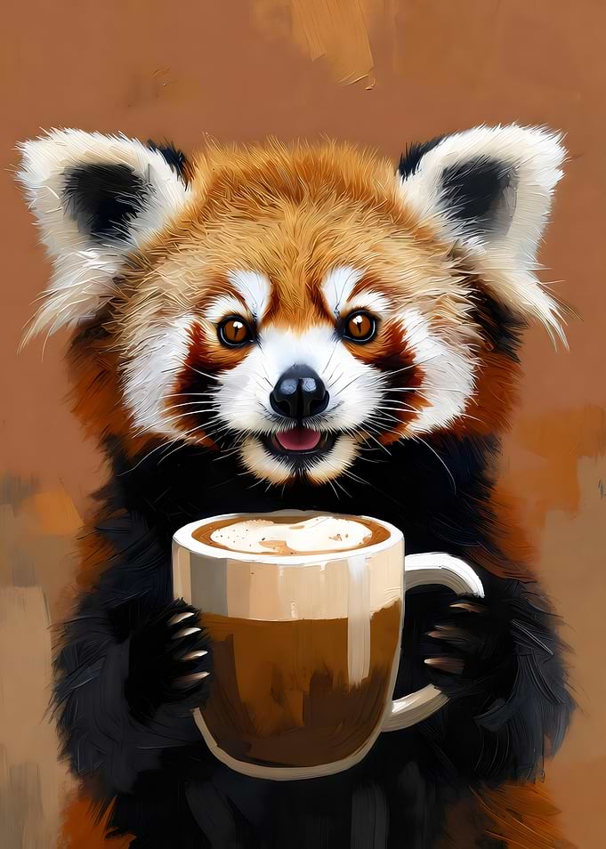 Red Panda with Coffee Cup