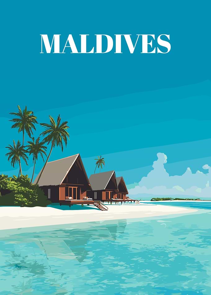 Maldives Tropical Beach Resort Illustration