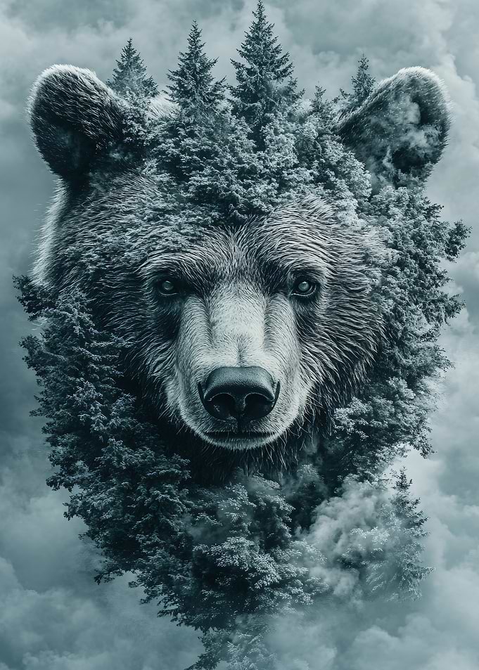 Bear and Forest Double Exposure Art