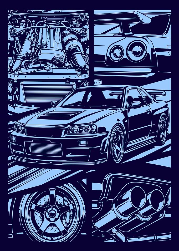 Skyline R34 Manga Style Illustration