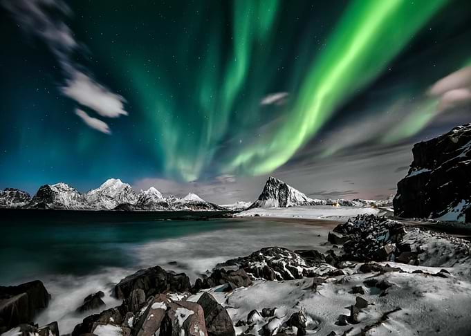 Aurora Borealis over Snowy Landscape