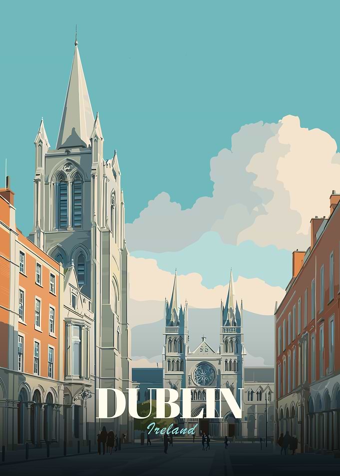 Dublin Ireland Cityscape Travel Poster