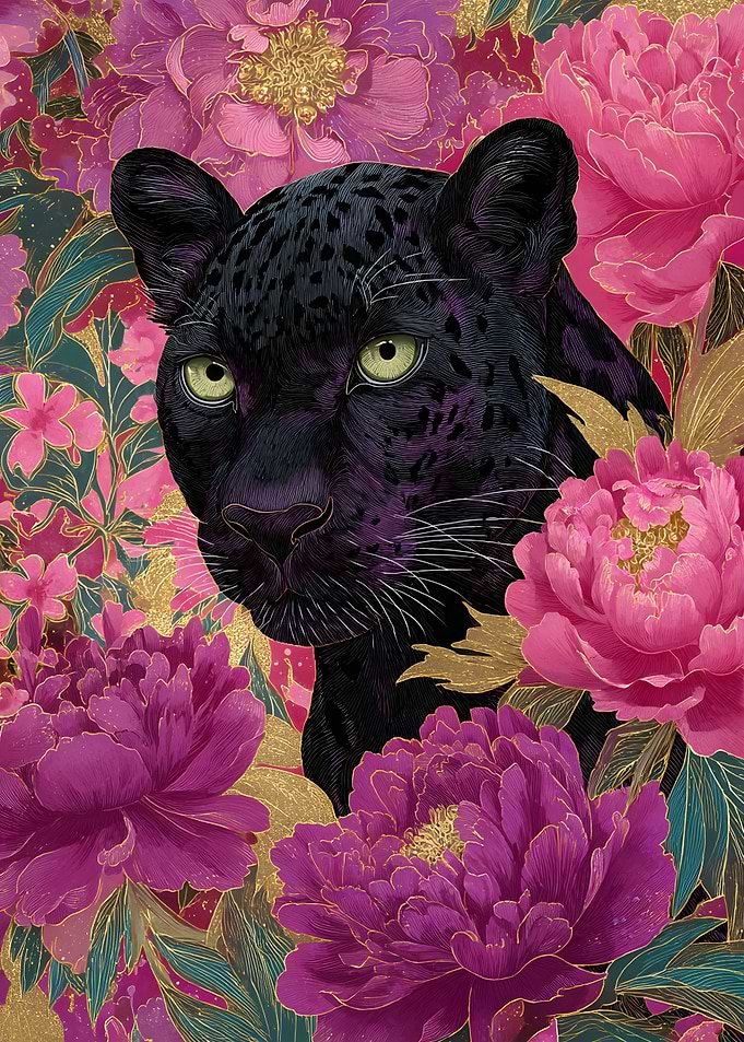Black Panther in Floral Splendor
