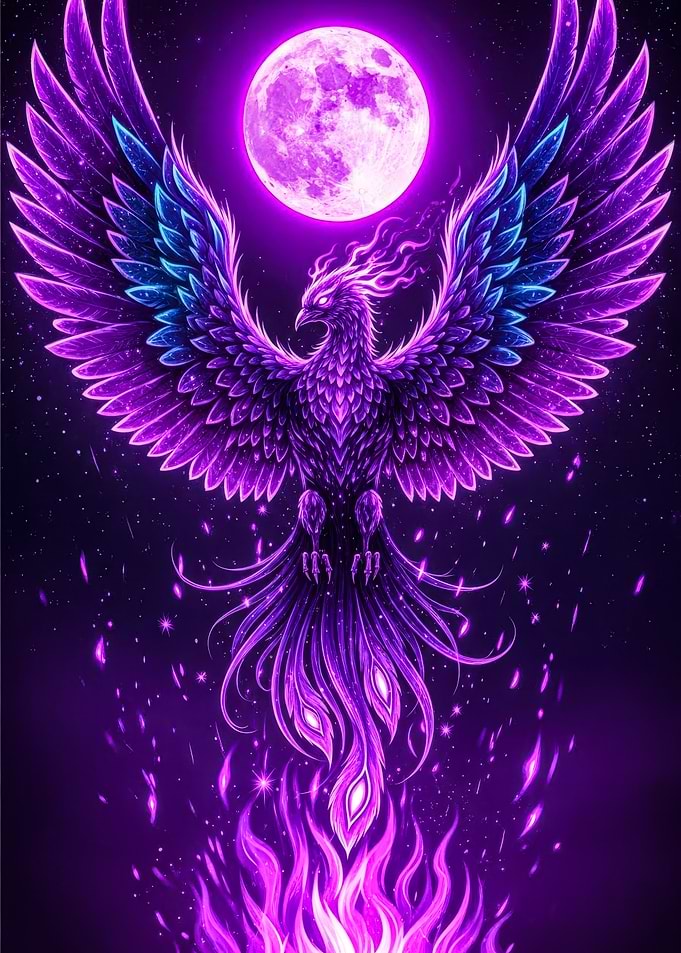 Phoenix Rising Under a Full Moon