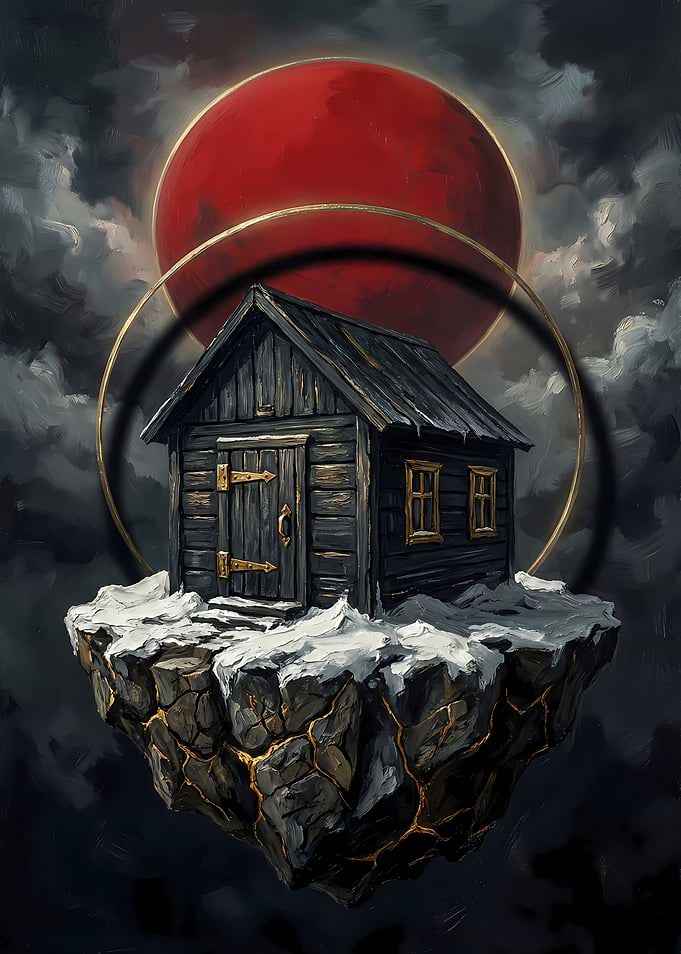 Impasto Snow Log Cabin